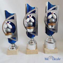 3er Serie Pokale blau-silber mit einer Bowling Figur